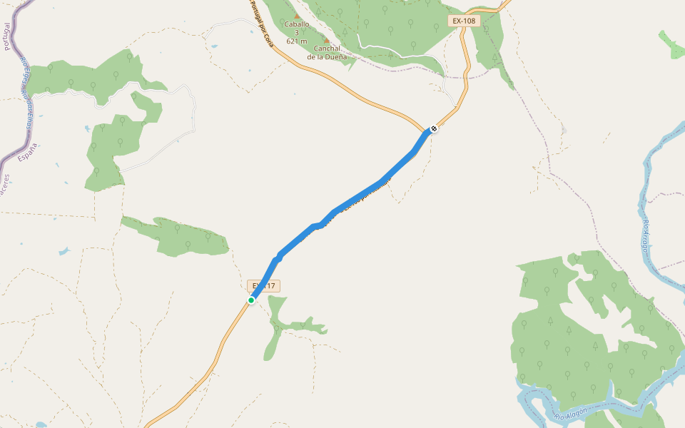 Cordel de Ganados de Alcantara walking route map in Zarza la Mayor