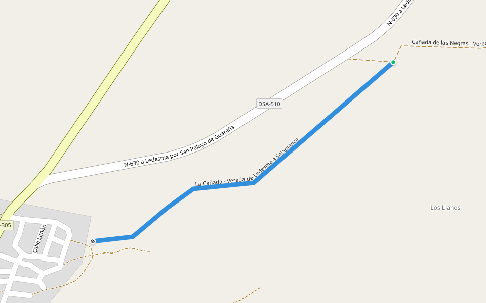 La Cañada - Vereda de Ledesma a Salamanca walking route map in Ledesma