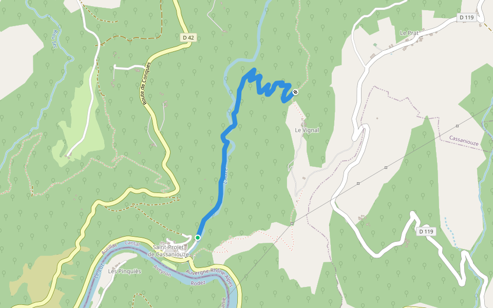 Saint-Projet Le Vignal walking route map in Cassaniouze