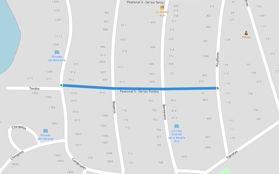 Peatonal 5 - De los Tordos walking route map in Las Cañas