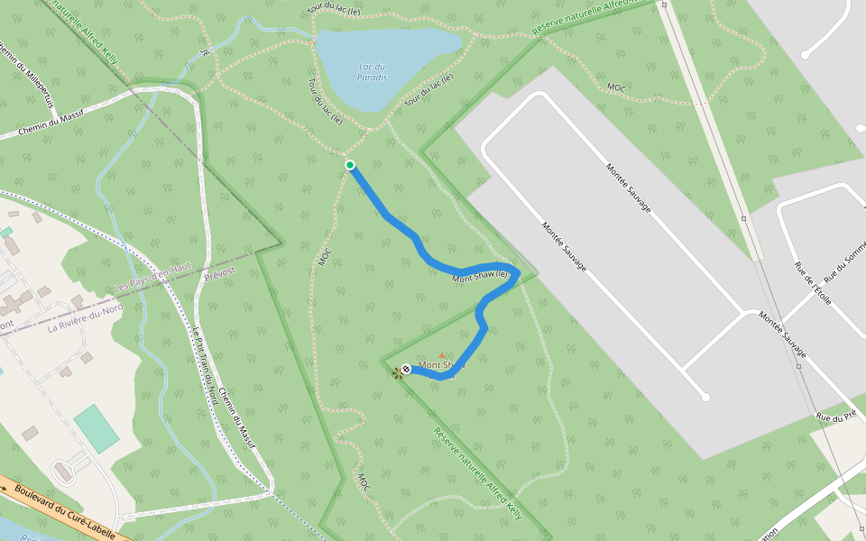Mont Shaw (le) walking route map in Prévost