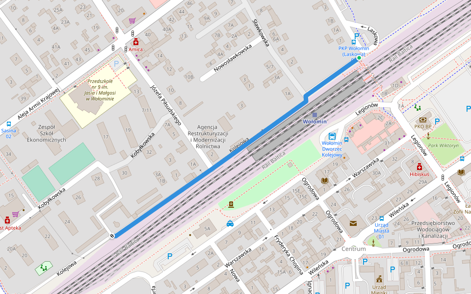 Kolejowa walking route map in Wołomin