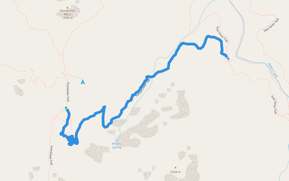 Hance Creek Trail walking route map in Grand Canyon Village