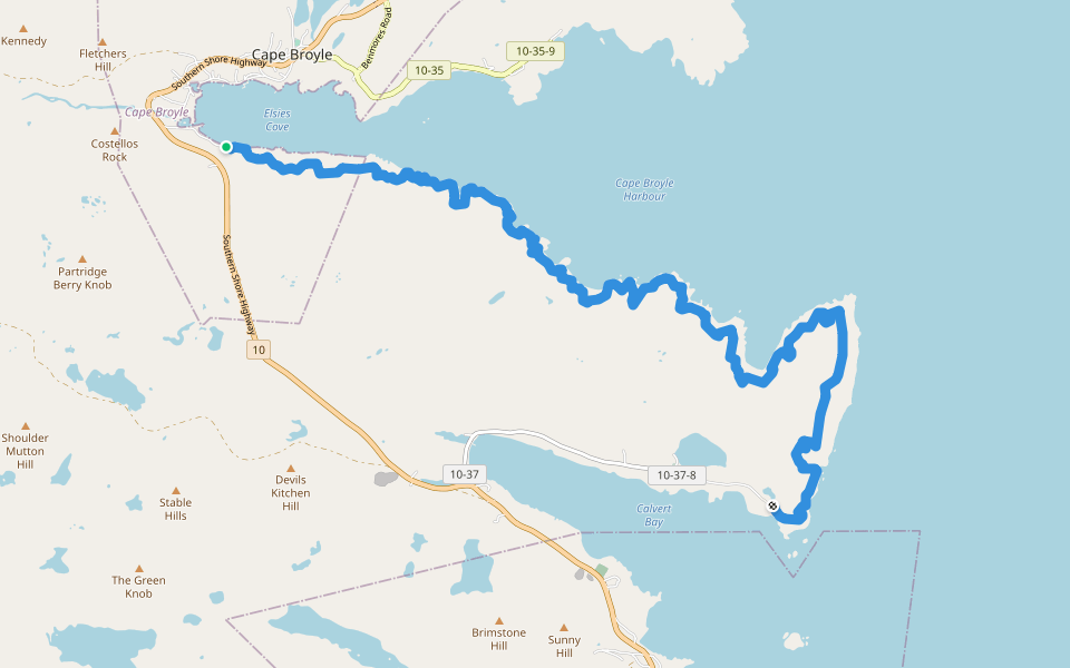Cape Broyle Head Path walking route map in Calvert
