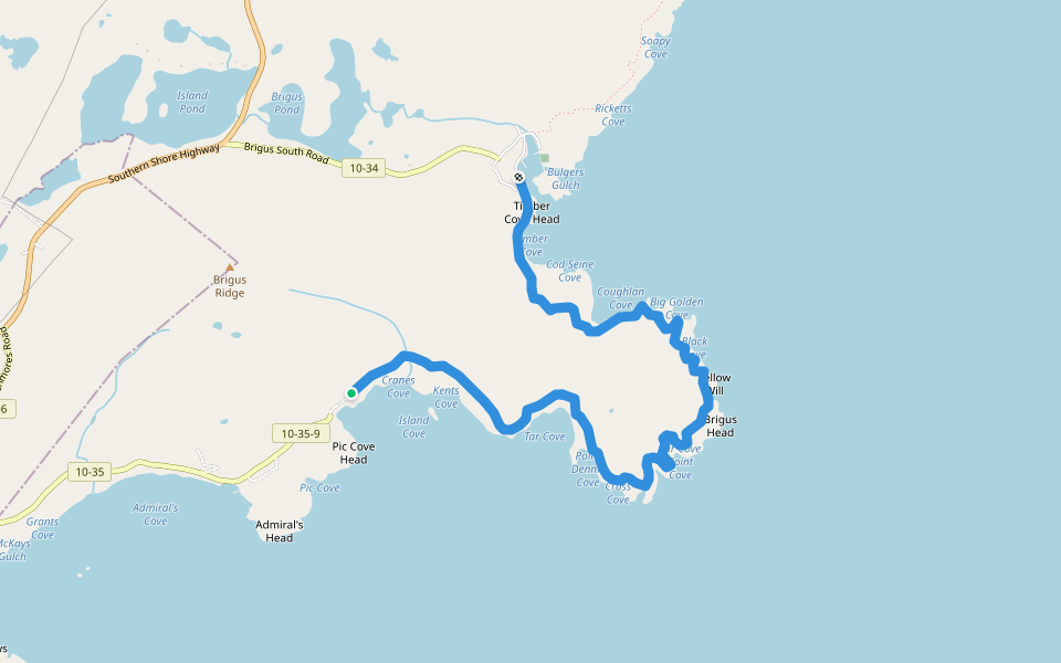 Brigus Head Path walking route map in Cape Broyle