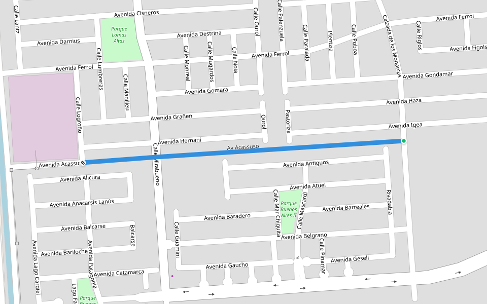 Av Acassuso walking route map in Mexicali