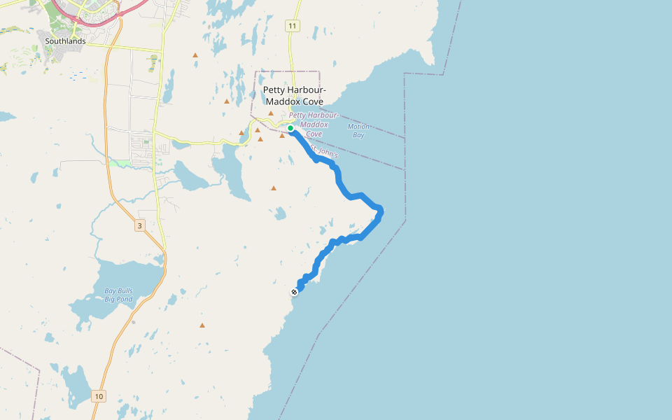 East Coast Trail - Motion Path walking route map in Petty Harbour-Maddox Cove
