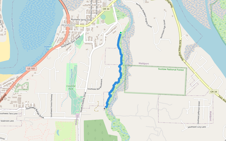 Lint Slough Trail walking route map in Waldport