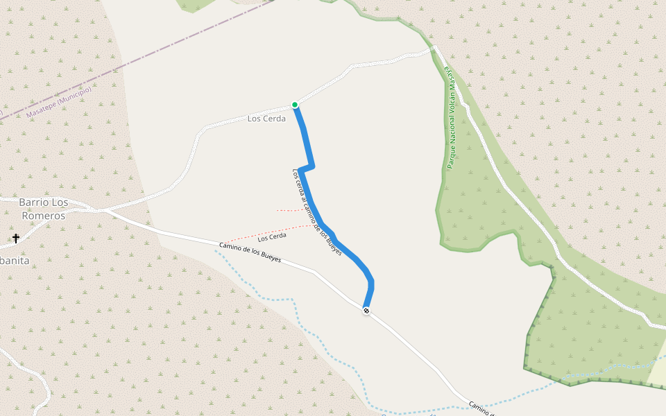 Los cerda al camino de los Bueyes walking route map in Masaya