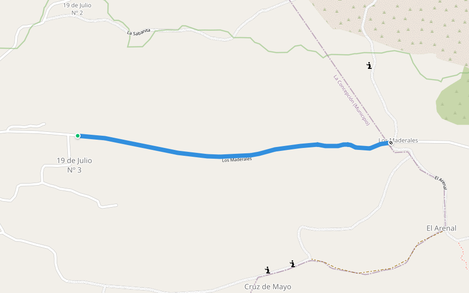 Los Maderales walking route map in Masaya