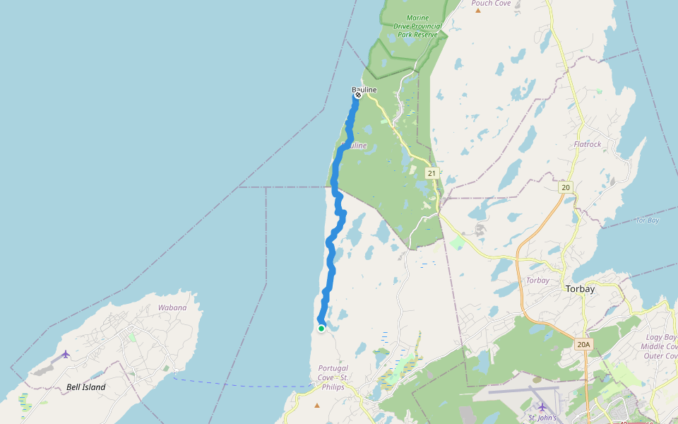East Coast Trail - Piccos Ridge Path walking route map in Spaniard's Bay