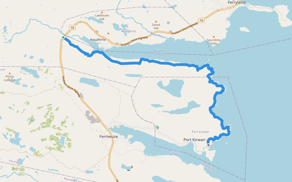 East Coast Trail - Spurwink Island Path walking route map in Aquaforte