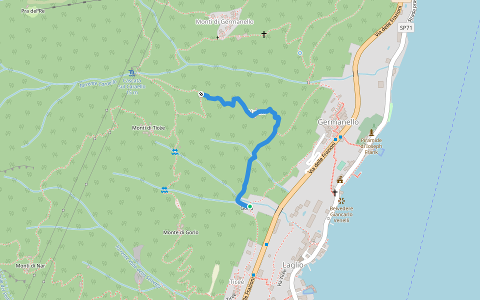 Monti di Germanello - Narim walking route map in Laglio