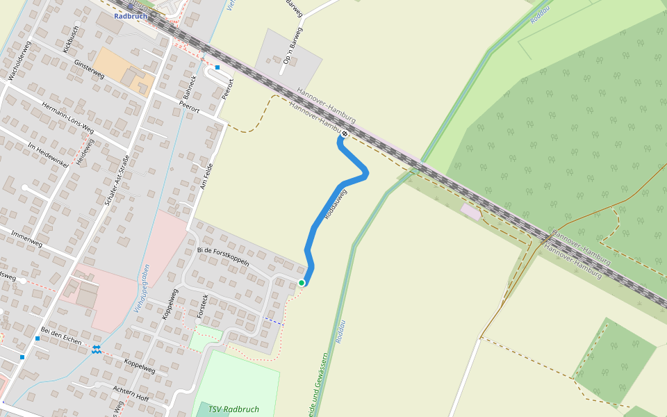 Roddauweg walking route map in Radbruch