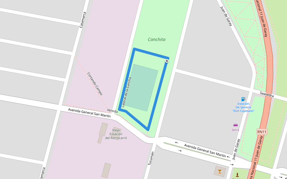 Lateral de la Cancha walking route map in Vera y Pintado