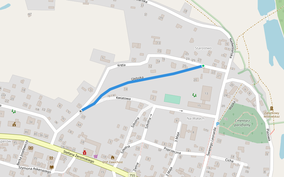 Głęboka walking route map in Zawichost