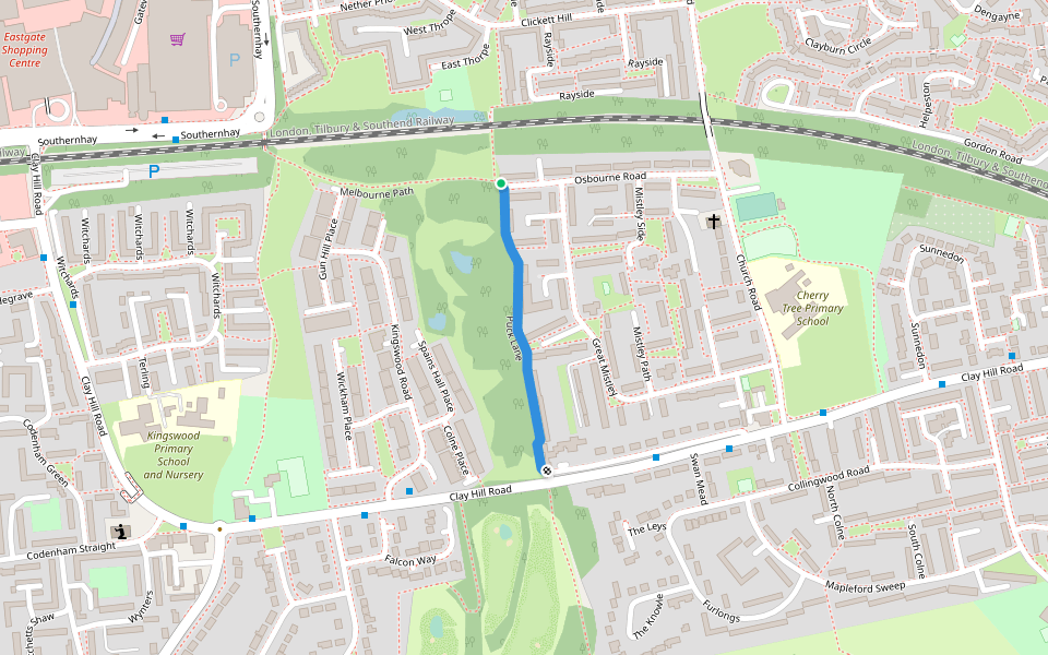 Puck Lane walking route map in Basildon