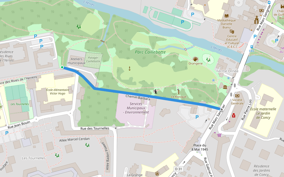 Chemin Barbara walking route map in Yerres