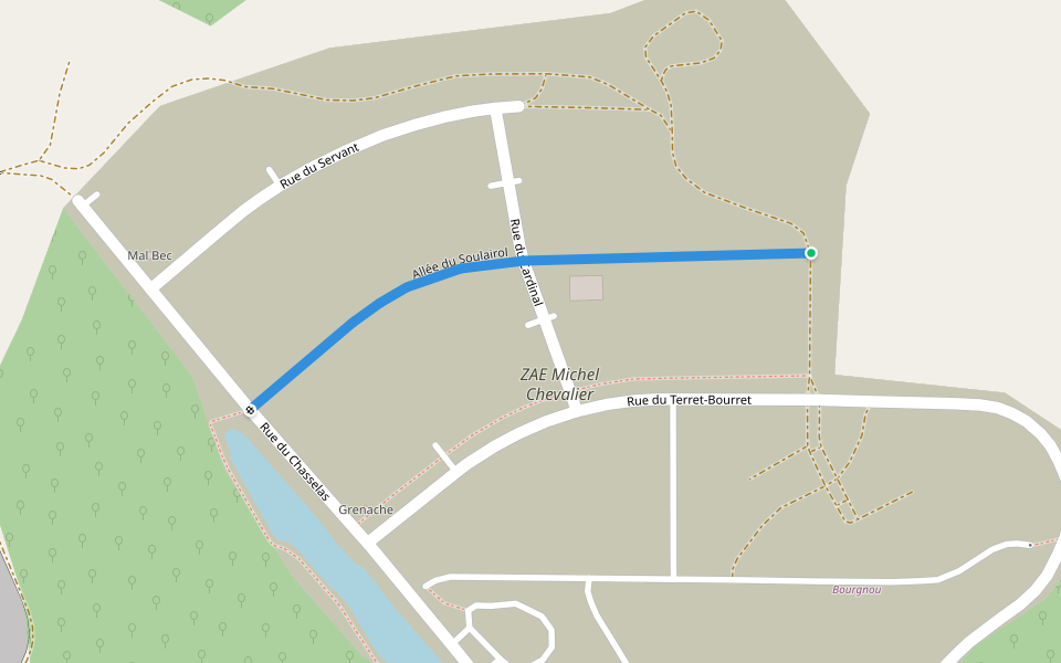 Allée du Soulairol walking route map in Le Bosc