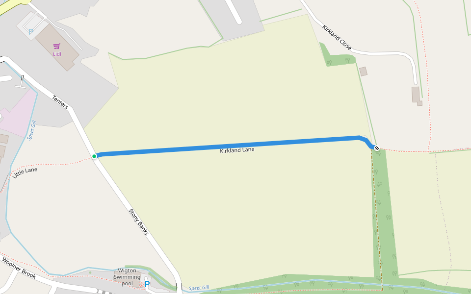 Kirkland Lane walking route map in Wigton