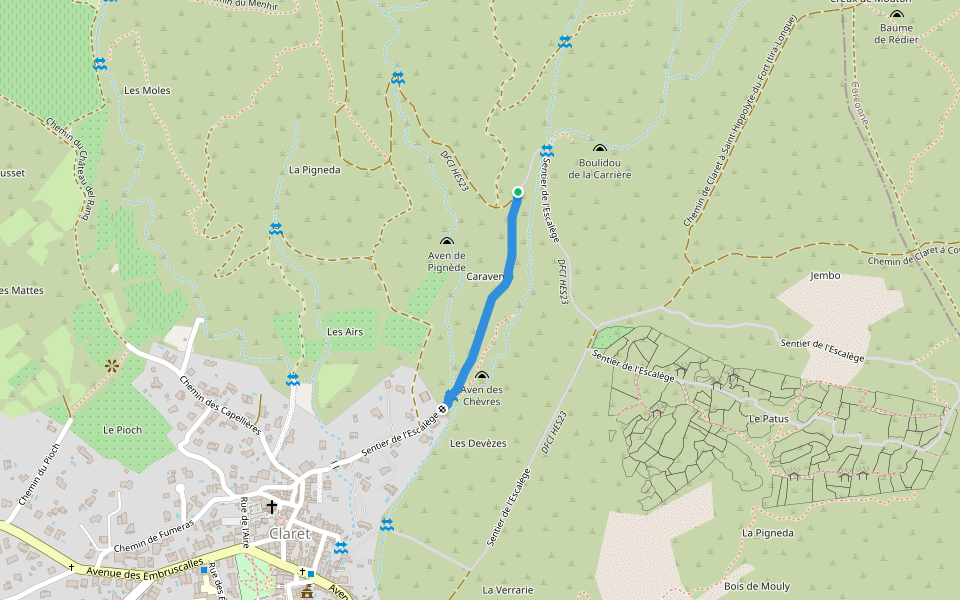 Ancien Chemin de Saint-Hippolyte du Fort walking route map in Claret