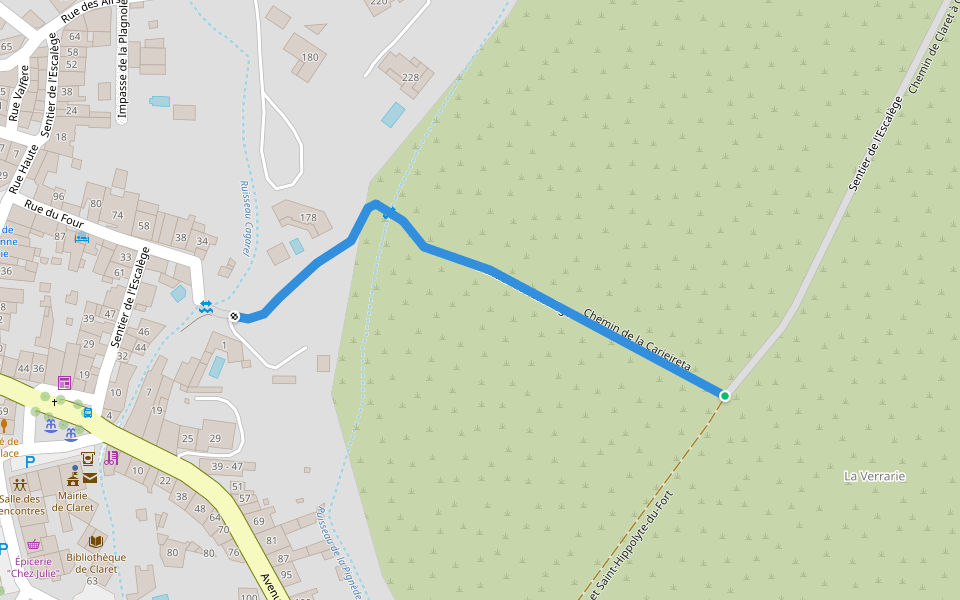 Chemin de la Carieireta walking route map in Claret