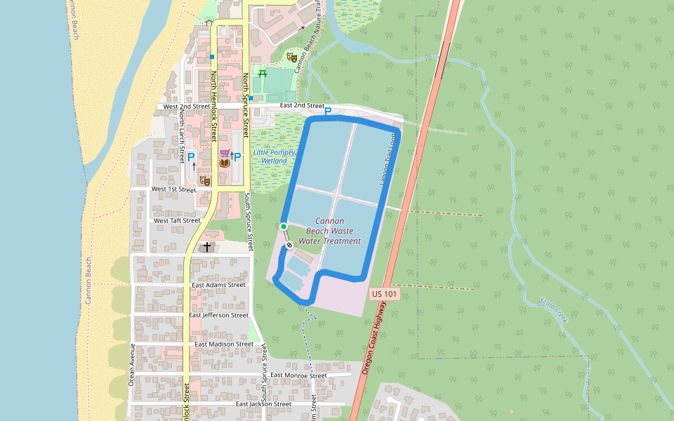 Lagoon Trail Loop walking route map in Cannon Beach