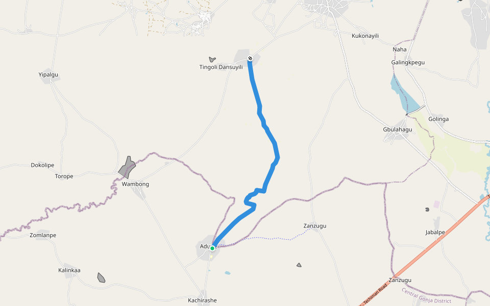 Adupe- Tingoli Path walking route map in Wambong
