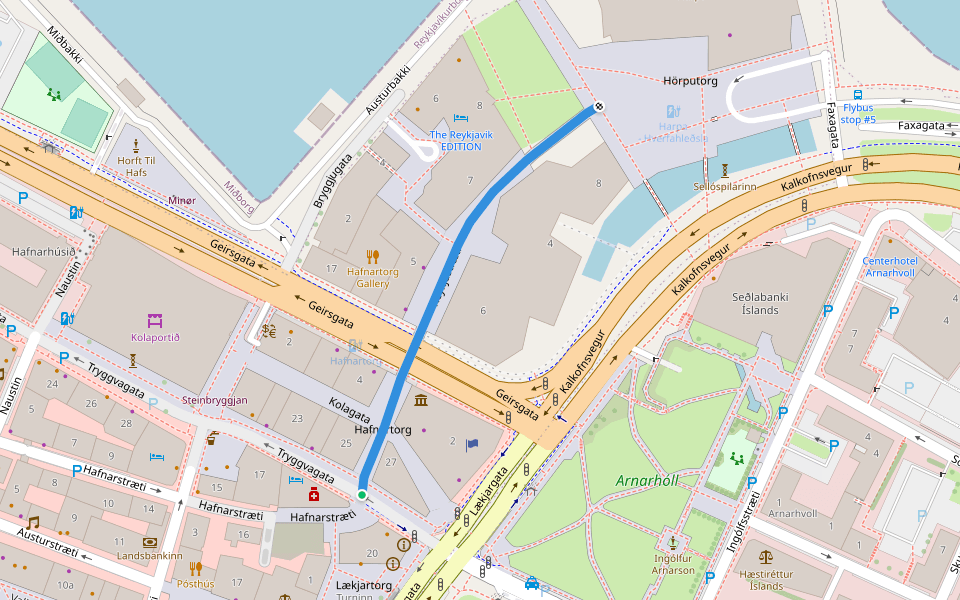 Reykjastræti walking route map in Reykjavík