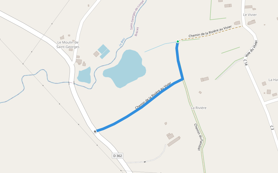Chemin de la Rivière au Vivier walking route map in Saint-Georges-de-Livoye