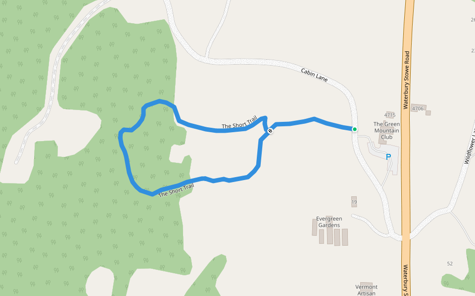 The Short Trail walking route map in Waterbury