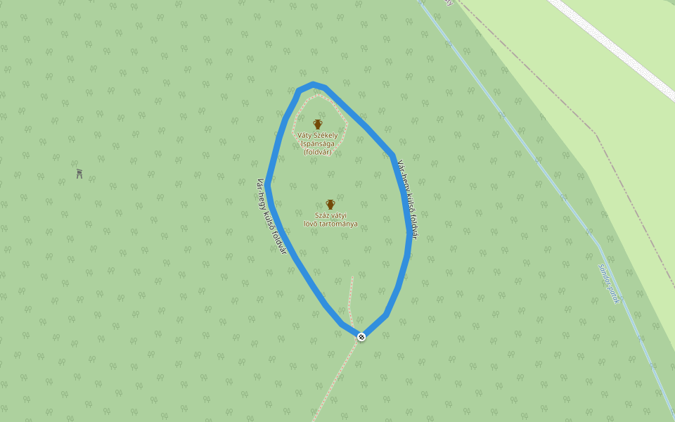 Vár-hegy külső földvár walking route map in Dinnyeberki