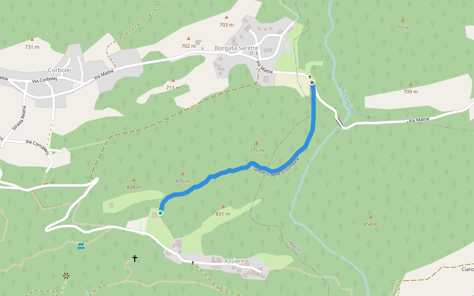 Sentiero delle Ecoumbele walking route map in Borgata Assiere