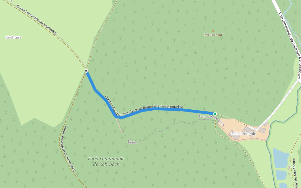 Chemin Rural de Rohrbach et Bining à la Felsenmuehle walking route map in Rohrbach-lès-Bitche