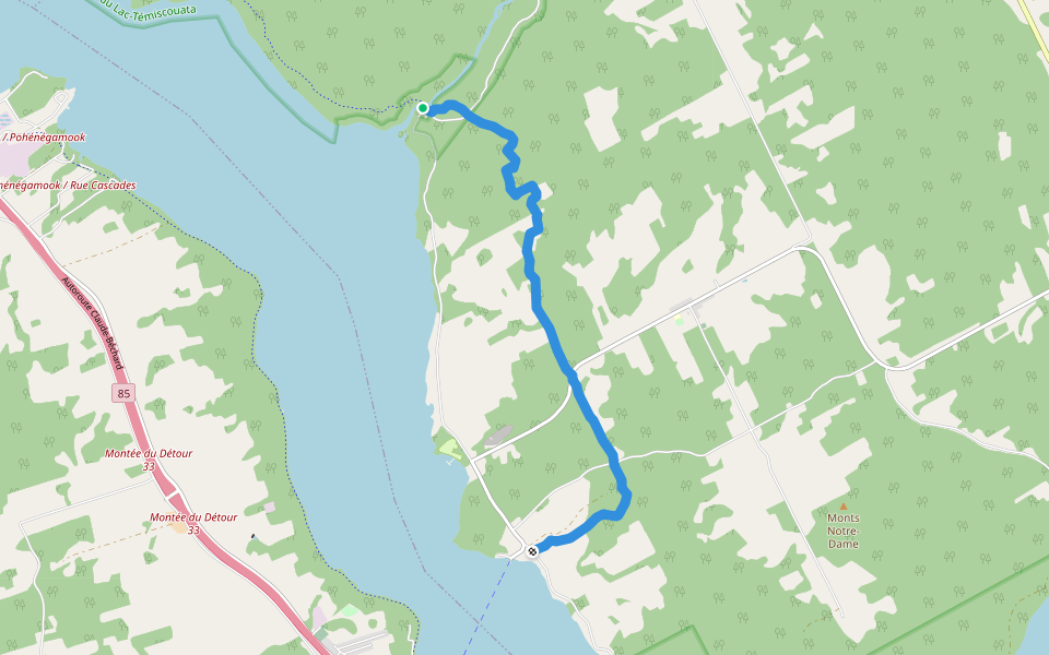 Sentier National - tronçon Rivière Touladi walking route map in Auclair
