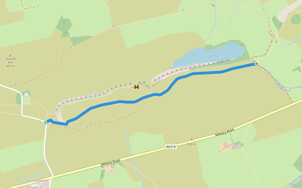 Military Way walking route map in Once Brewed