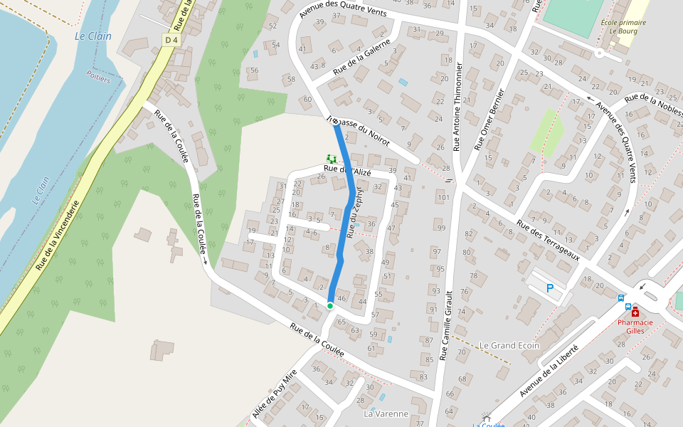 Rue du Zephyr walking route map in Buxerolles