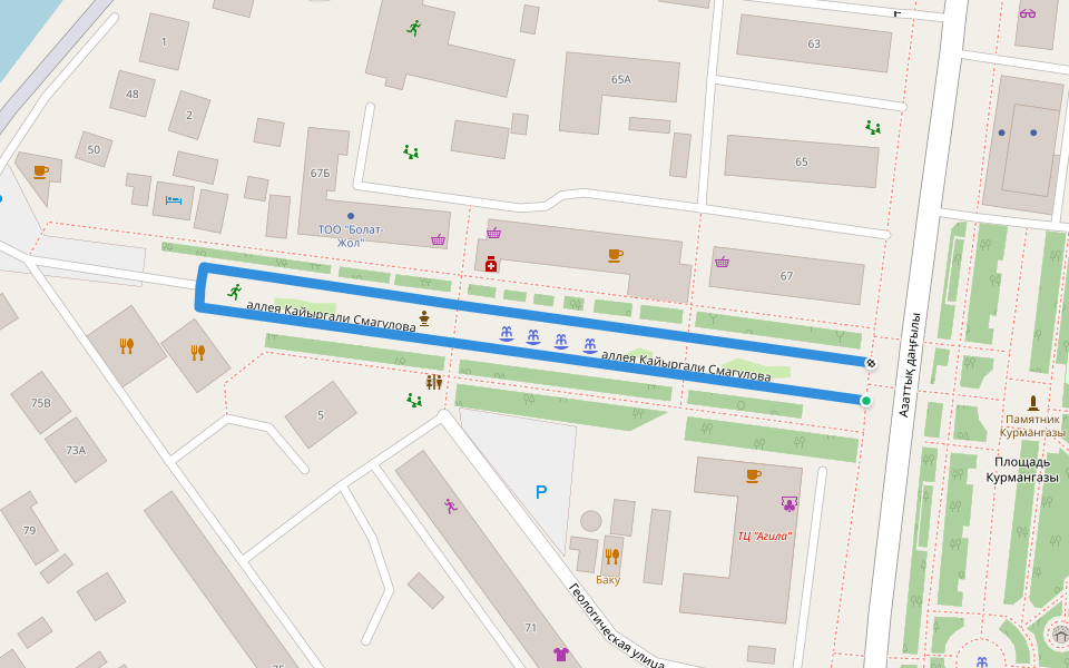 аллея Кайыргали Смагулова walking route map in Atyrau