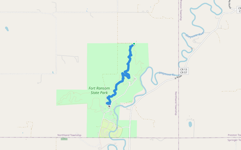 Redetzke Ridge Trail (RR) walking route map in Fort Ransom