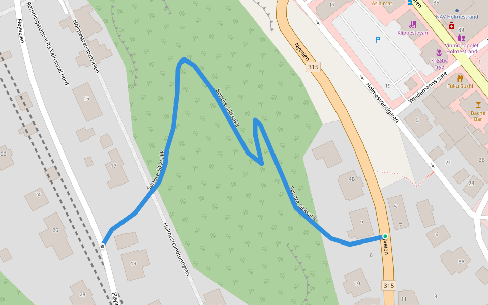 Søndre Sikksakk walking route map in Holmestrand