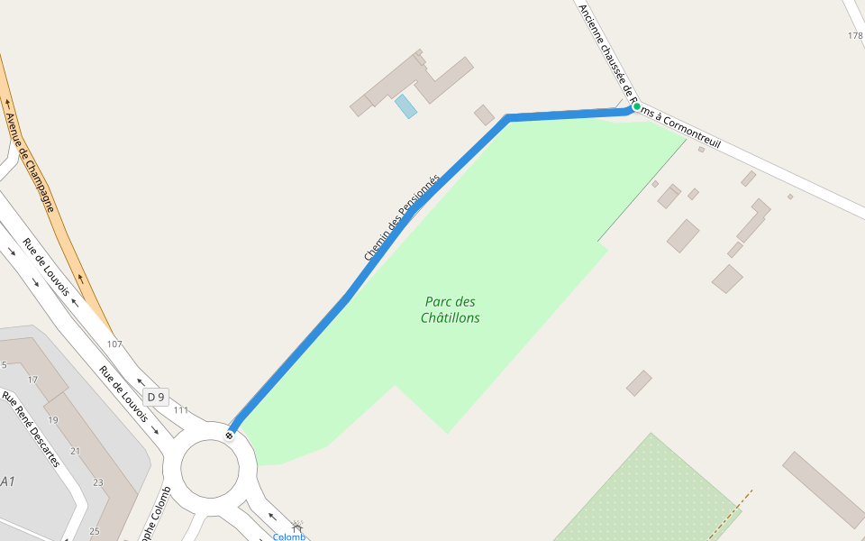 Chemin des Pensionnés walking route map in Reims