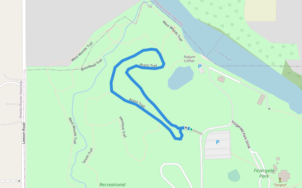 Acorn Trail walking route map in Grand Ledge