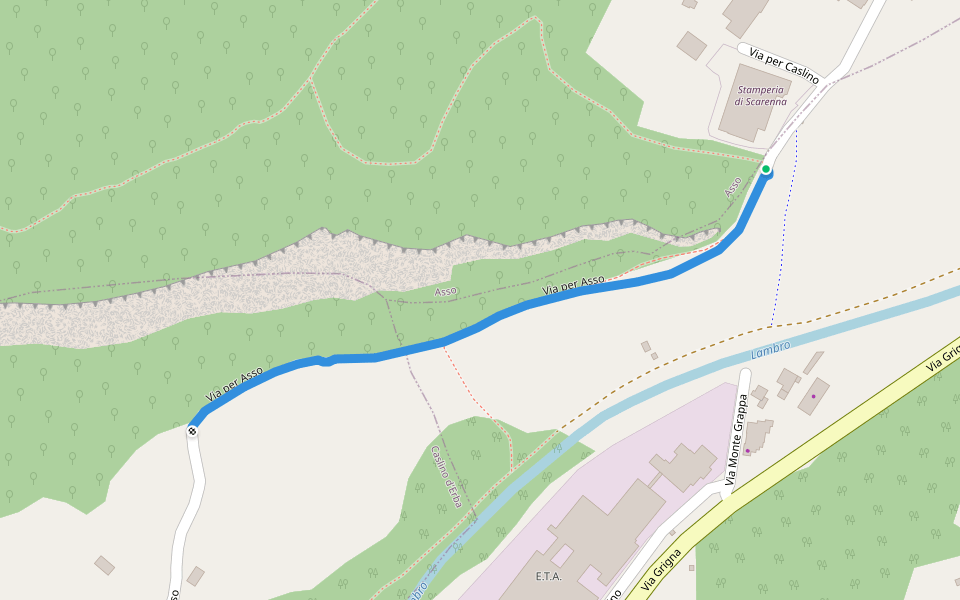 Via per Asso walking route map in Asso