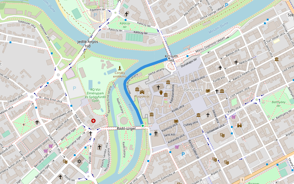 Wennes Jenő sétány walking route map in Győr