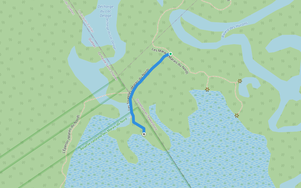 Les Tourelles (Marais du Nord) walking route map in Lac-Delage