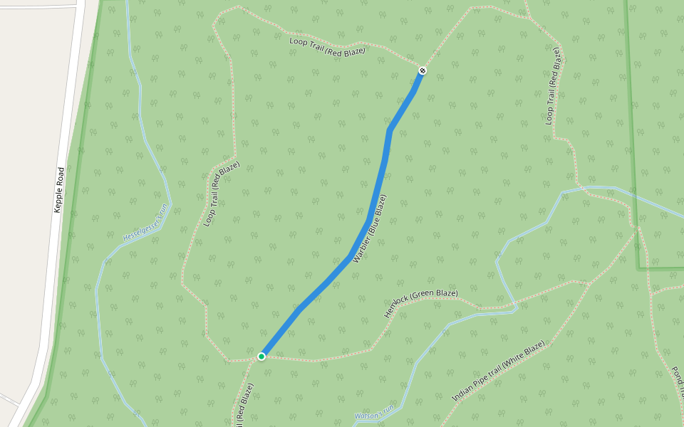 Warbler (Blue Blaze) walking route map in Sarver