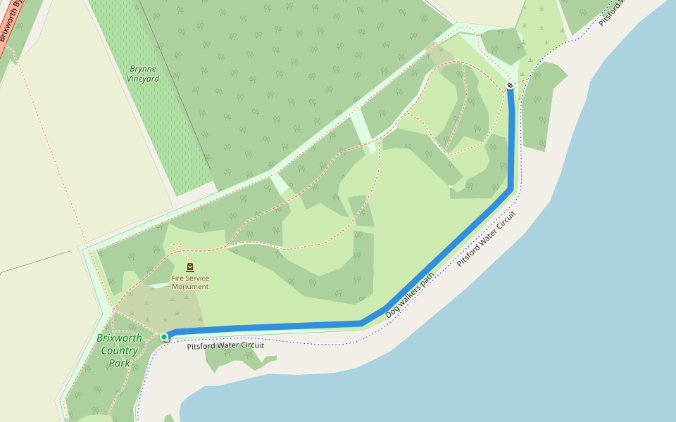 Dog walkers path walking route map in Brixworth