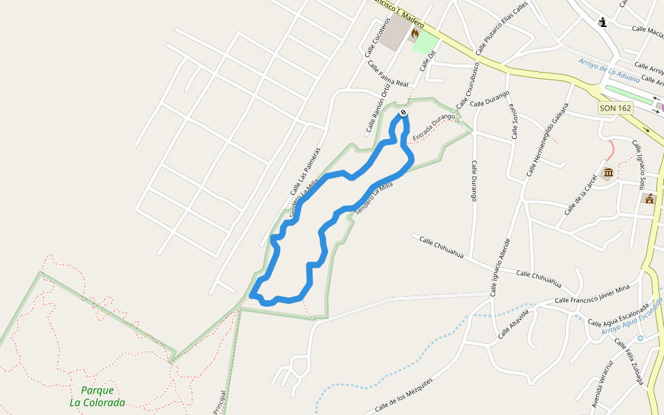 Sendero La Milla walking route map in Álamos