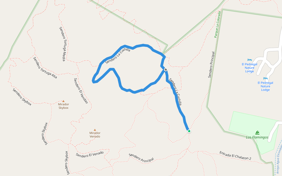 Sendero La Cuchilla walking route map in Álamos