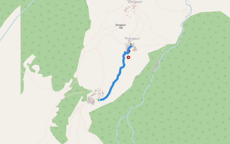 Thargaun-Tali walking route map in Majhfal